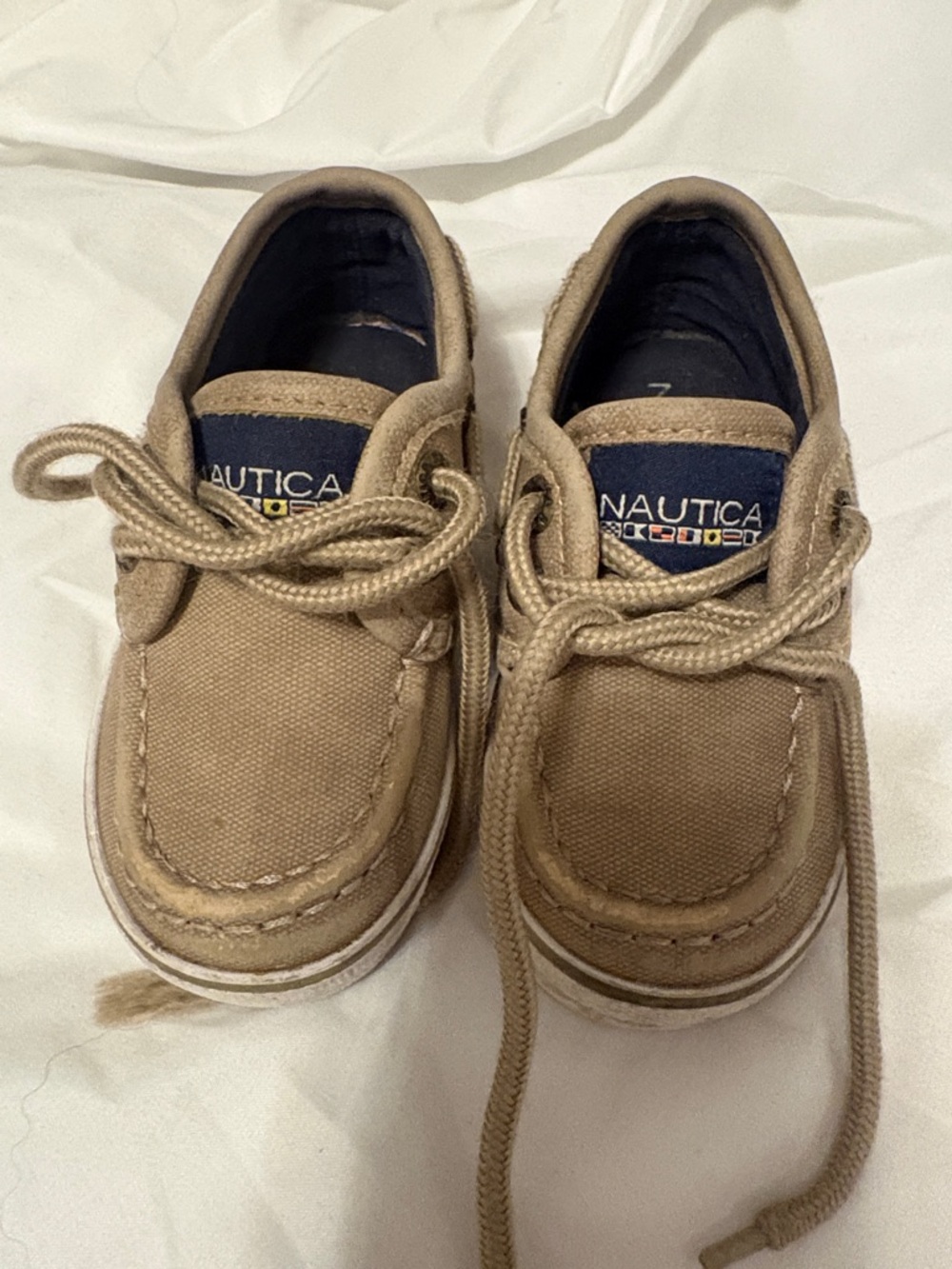 Nautica Kids Tan Canvas Moccasins with Navy Accent